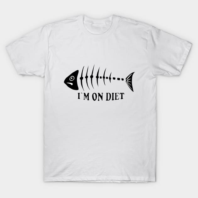 On Diet Weight Loss Fishbone Funny Fish White Pirate Skinny T-Shirt by PrintingJack